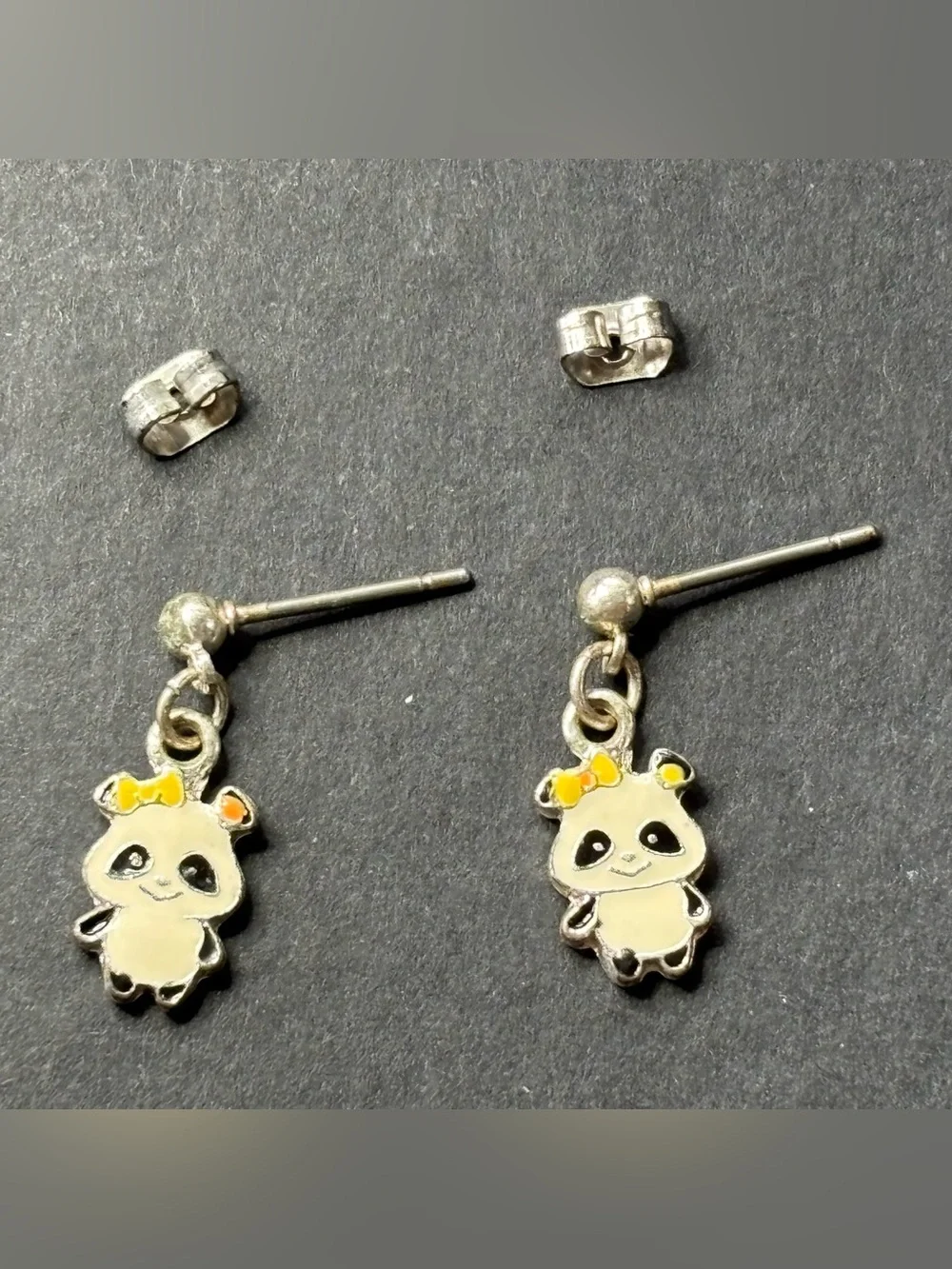 Yellow Bow Panda Kids Dangle Earrings - Cute Enamel Animal Earrings